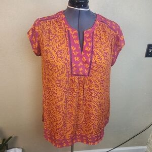 DR2 Orange and Pink Paisley Short Sleeve Blouse XXL (5993)